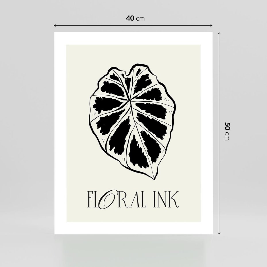 Plakat bez ramy 40x50 - Zapisane na liściach wspomnienia - liść, czarny kontur na jasnym tle