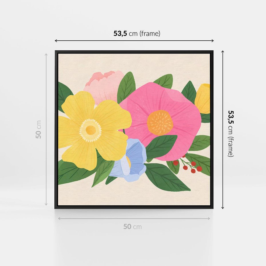 Obraz w ramie 50x50 - Kwiatowy Uśmiech - kwiaty, akwarela - rama czarna