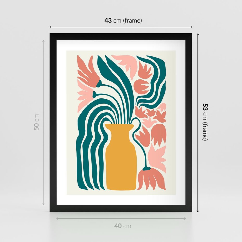 Plakat w ramie 40x50 - Kolorowe Pasmo - abstrakcyjne kwiaty w wazonie, pdastelowe kolory - rama czarna