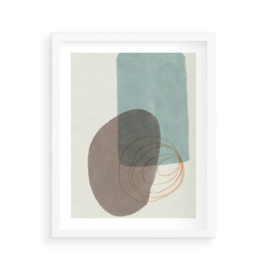 Plakat w ramie 40x50 - Rozkwitające Formy - geometryczne elementy, stonowane ziemiste kolory - rama biała