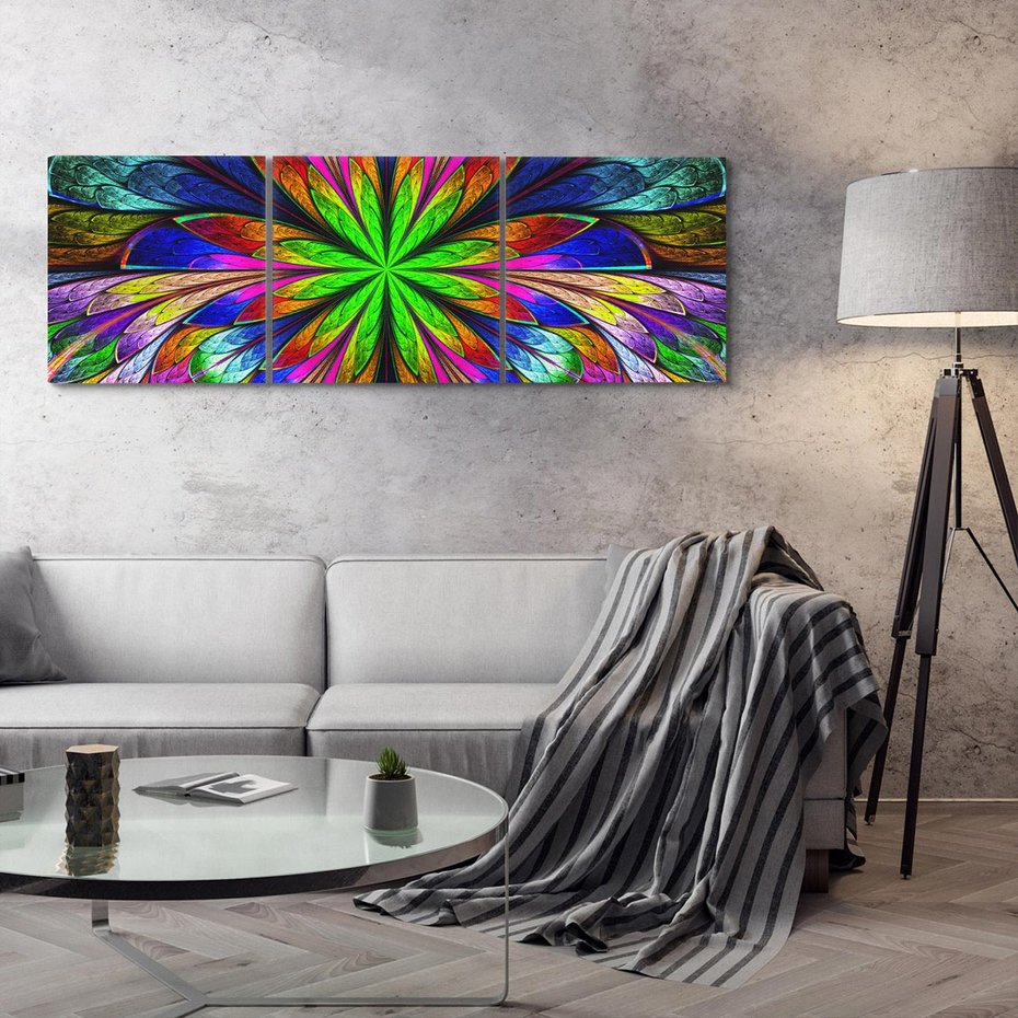 Obraz na płótnie 150x50 - Witrażowa magia na płótnie - witraż, sztuka