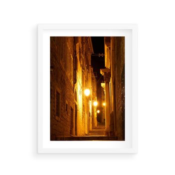 Plakat w ramie 40x50 - Miasto Pod Gwieździstym Niebem - uliczka, perspektywa - rama biała