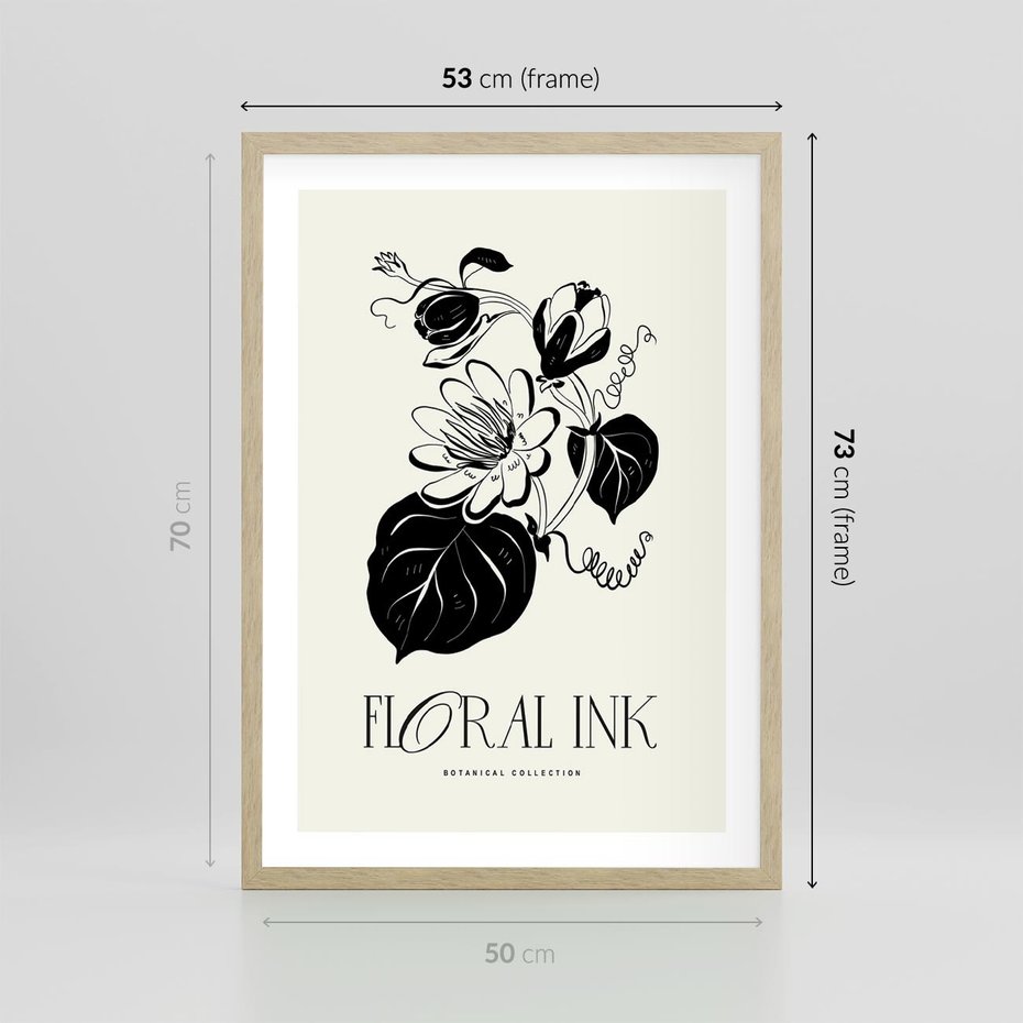 Plakat w ramie 50x70 - Odbicie kwiatowych chwil - kwiaty, typografia - rama drewno