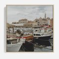 Obraz w ramie 50x50 - Malowniczy Krajobraz Morski - morze, łódki - rama drewno