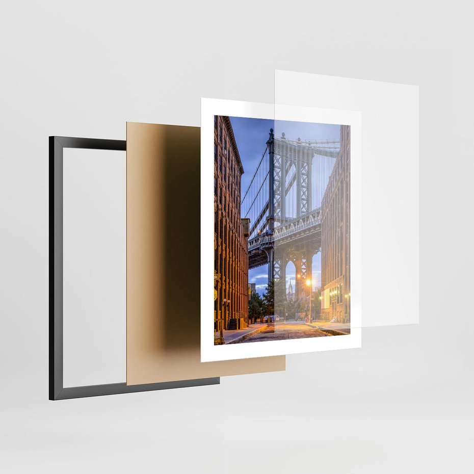 Plakat w ramie 40x50 - Most w mieście - most, miasto - rama czarna