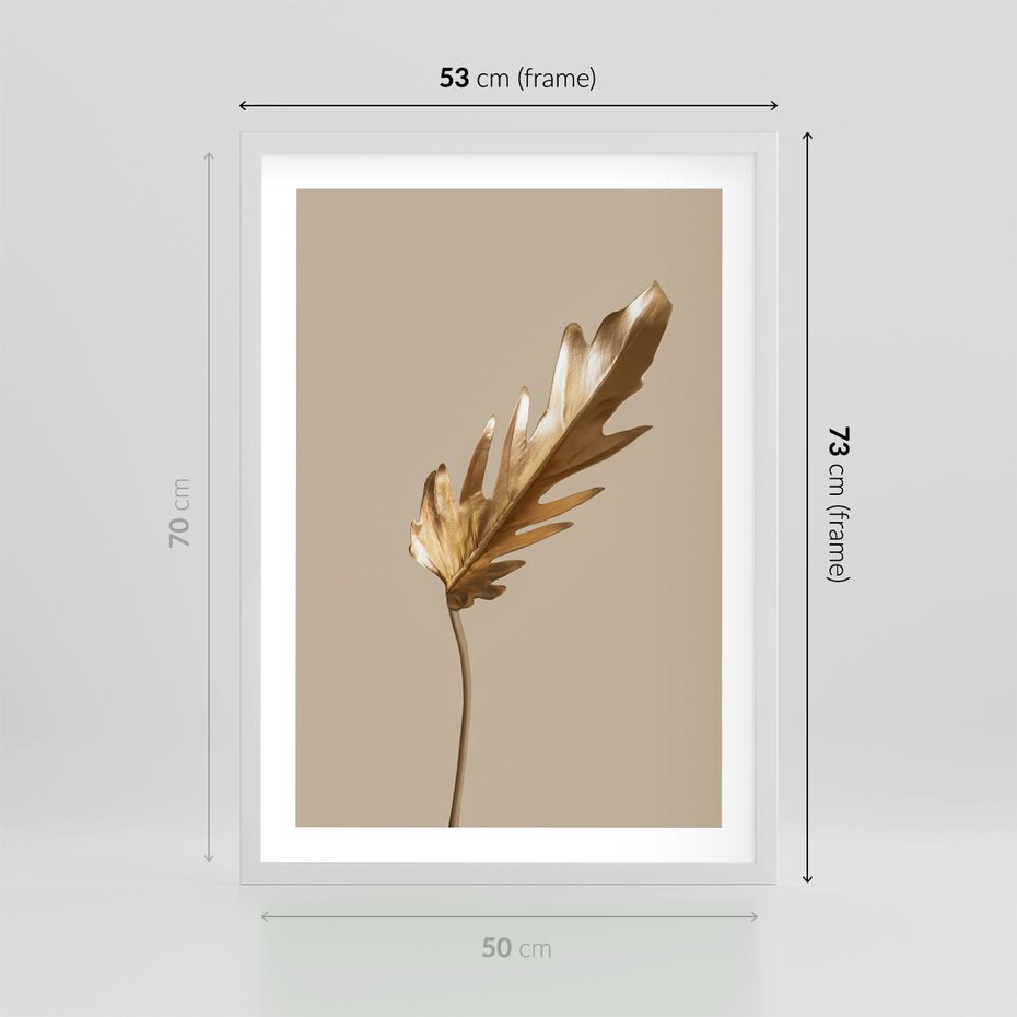 Plakat w ramie 50x70 - Piękno w Detalu - złoty, liść - rama biała