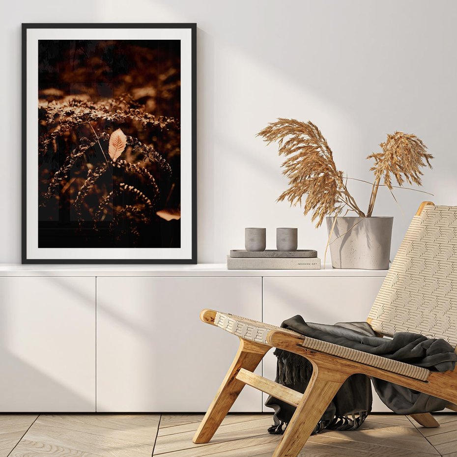 Plakat bez ramy 40x50 - Gałęzie i Liść w Brązowej Tonacji - suche gałęzie, liść