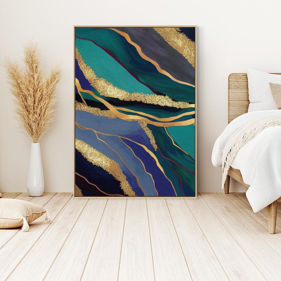 Obraz w ramie 80x120 - Sztorm malarskich emocji - marmur, abstrakcyjna grafika - rama drewno