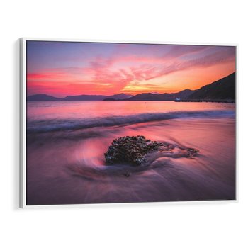 Obraz w ramie 120x80 - Zaklęty Zachód - magiczny zachód słońca, fioletowe - rama biała