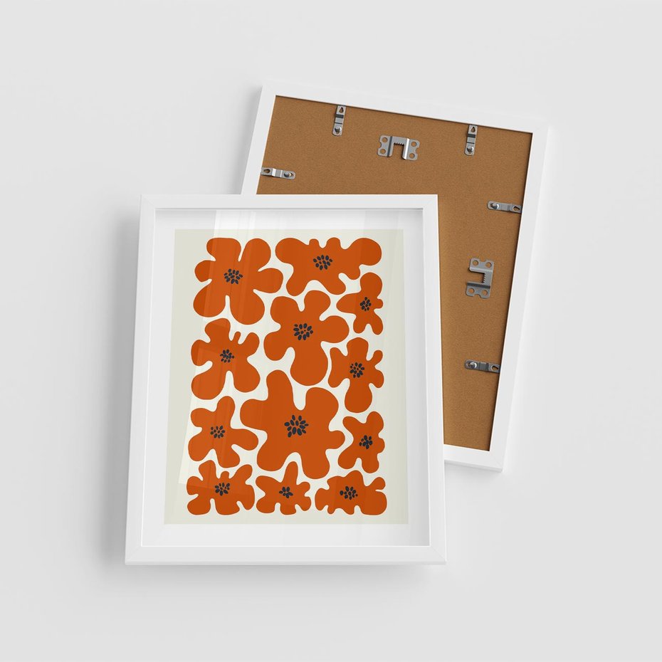 Plakat w ramie 40x50 - Wibracje Przestrzeni - abstrakcyjne czerwone kwiaty, kompozycja - rama biała