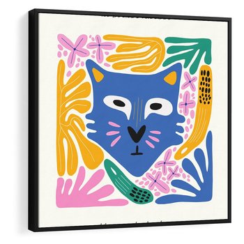 Obraz w ramie 50x50 - Kolorowe Spektrum - abstrakcyjny plakat, niebieski kot - rama czarna