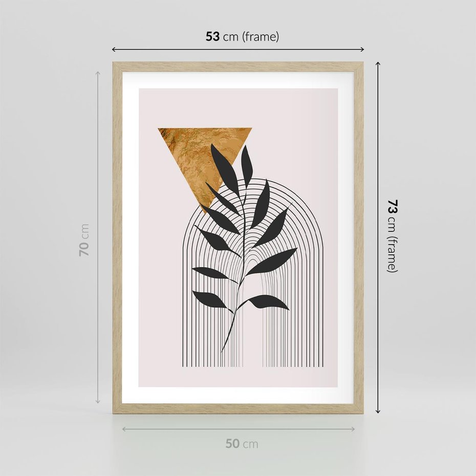Plakat w ramie 50x70 - Geometria z Elementami Złota i Liści - grafika, złoto - rama drewno