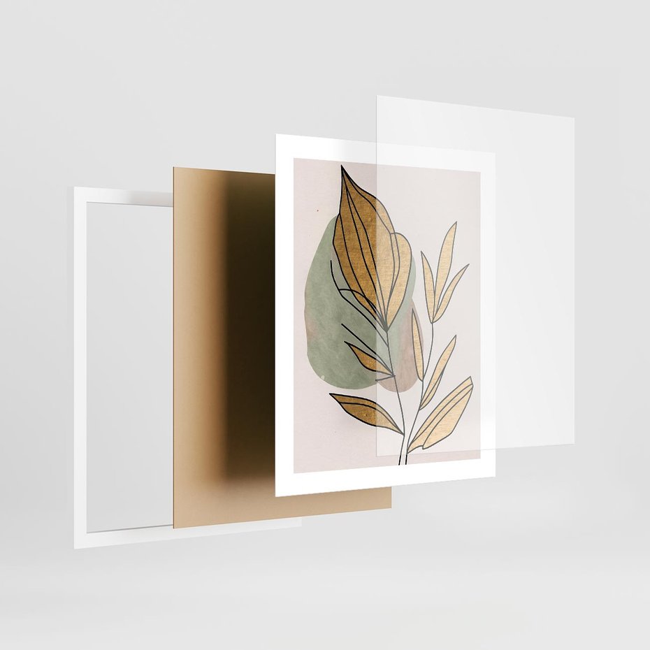 Plakat w ramie 40x50 - Rozkwitające Wnętrza Światła - abstrakcyjny obraz boho, liście - rama biała