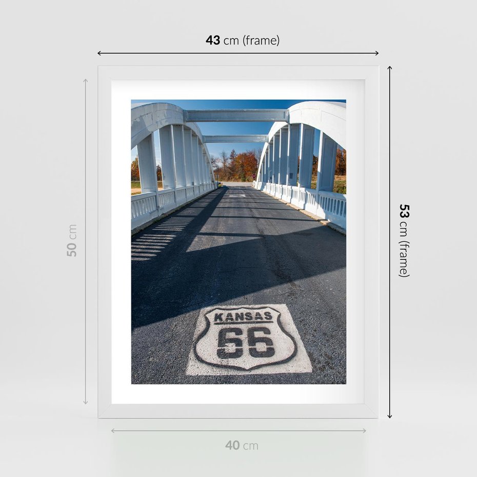 Plakat w ramie 40x50 - Kansas i Route 66 - Kansas, route 66 - rama biała