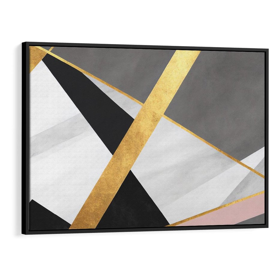 Obraz w ramie 100x70 - Pudrowe Abstrakcyjne Lustra - złote abstrakcyjne linie, szarość - rama czarna