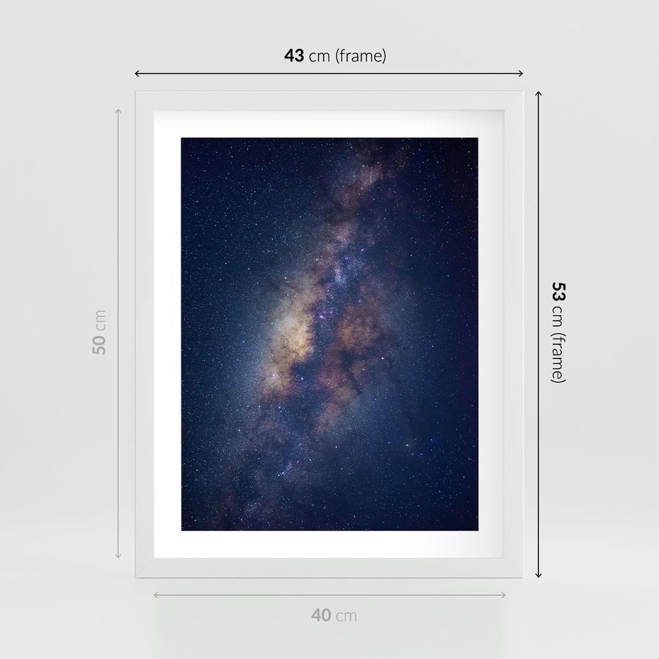 Plakat w ramie 40x50 - Wśród Gwiazd - rozgwieżdzone niebo, droga mleczna - rama biała
