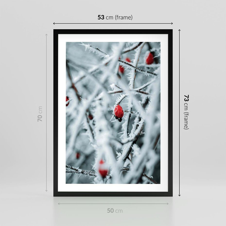 Plakat w ramie 50x70 - Zima na Gałęziach - zima, oszronione gałęzie - rama czarna