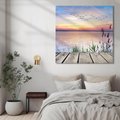 Obraz na płótnie 30x30 - Romantyczny zachód słońca nad morzem z ptakami - zachód, słońca