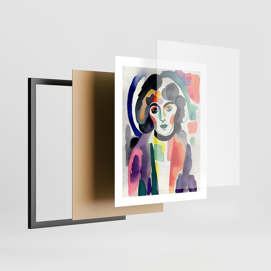 Plakat w ramie 40x50 - Subtelne Akwarelowe Ulotności - abstrakcyjny akwarelowy portret kobiety, rozmyte farby - rama czarna