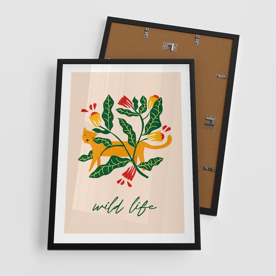 Plakat w ramie 50x70 - Tygrys w Kwiatach - tygrys, plakat - rama czarna