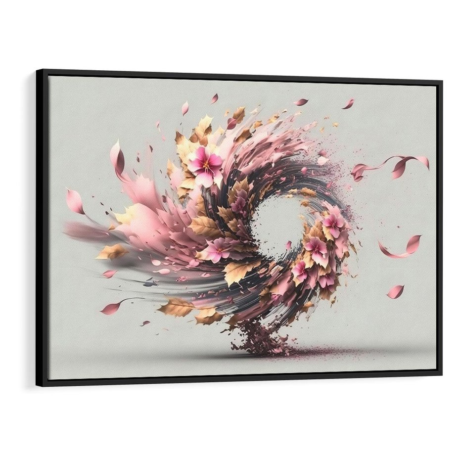 Obraz w ramie 100x70 - Kwiatowy Wir - nowoczesna grafika komputerowa, wir z kwiatów - rama czarna