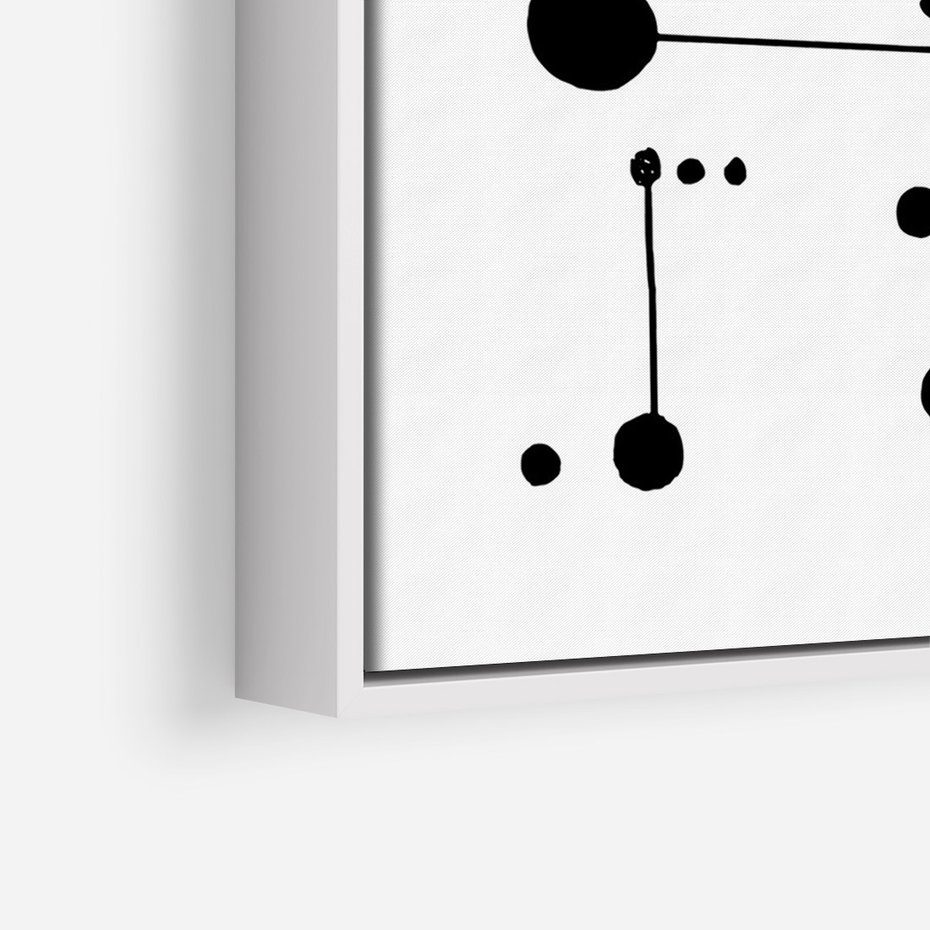 Obraz w ramie 80x120 - Nocne Zawirowania - abstrakcyjny plakat, czarne kropki i kreski - rama biała