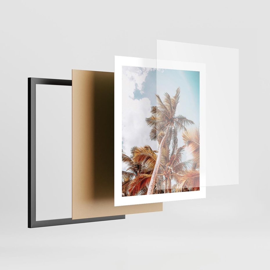 Plakat w ramie 40x50 - Plażowa Idylla z Palmami - palmy, rajska plaża - rama czarna