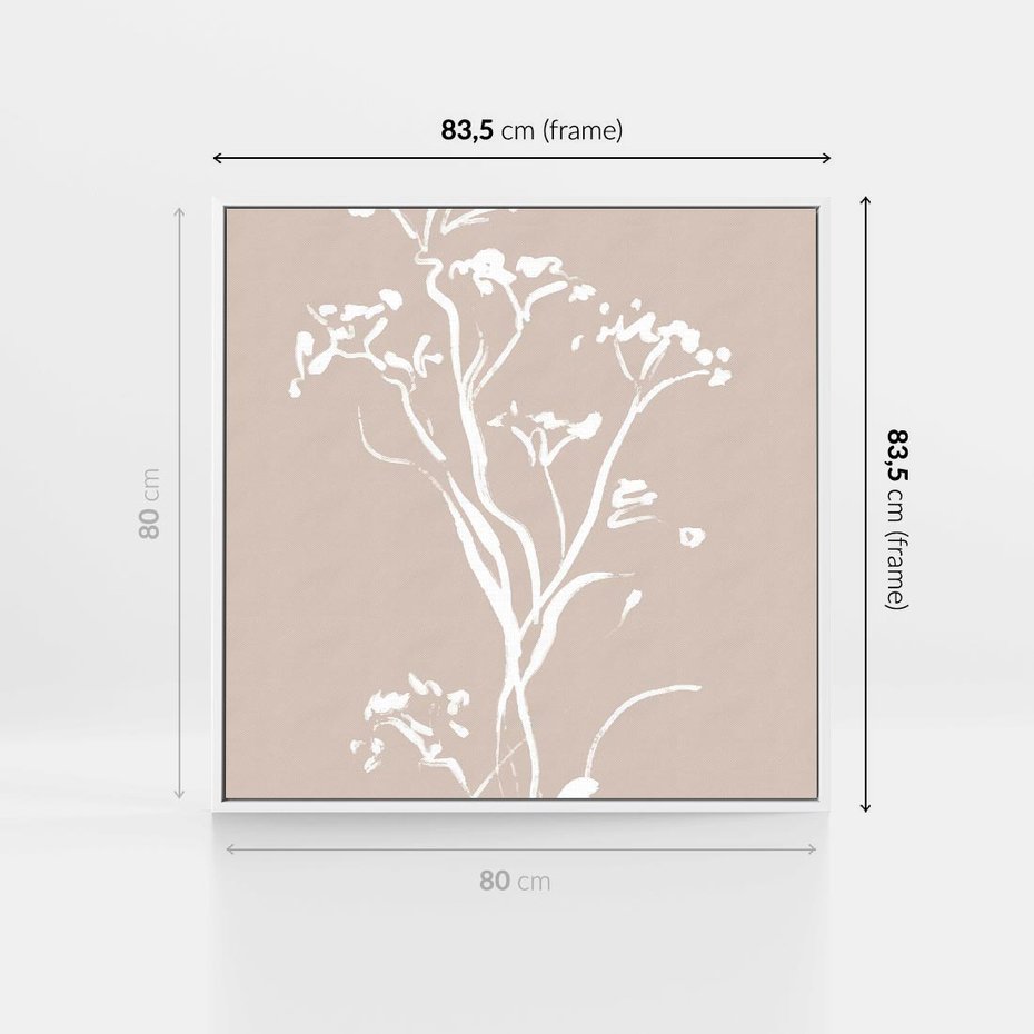 Obraz w ramie 80x80 - Harmonijne Mini Boho - minimalistyczny delikatny obraz, beżowe odcienie - rama biała