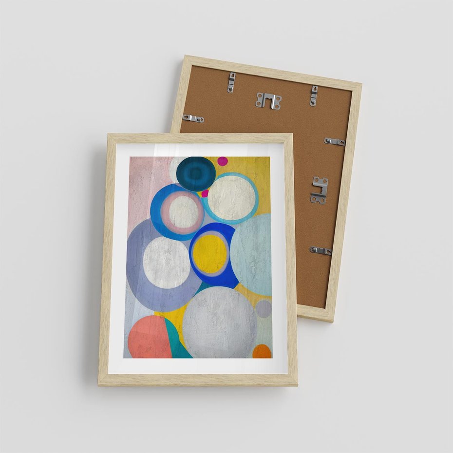 Plakat w ramie 30x40 - Rozkwitająca Symfonia Serca - abstrakcyjne geometryczne kształty, olejny obraz - rama drewno