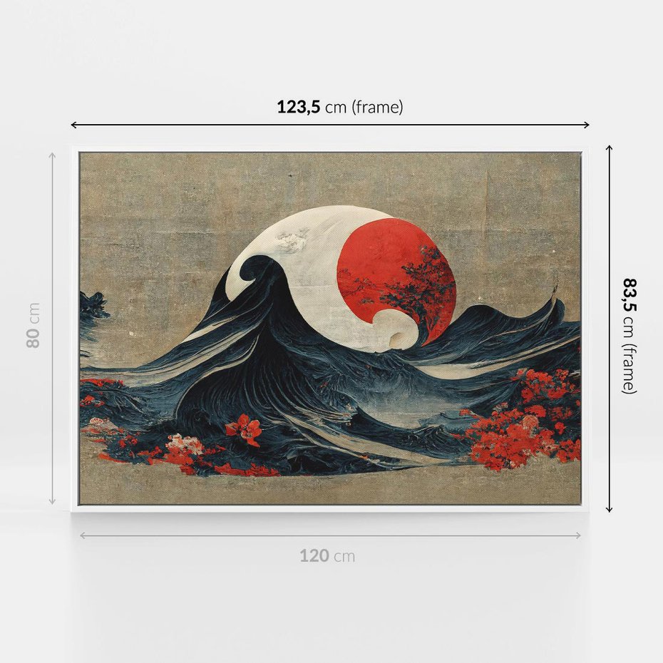 Obraz w ramie 120x80 - Requiem dla marzeń - sztuka japońska, fale oceanu - rama biała