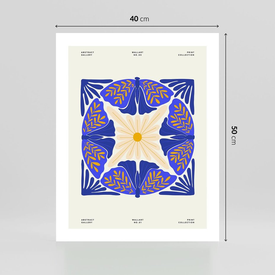 Plakat bez ramy 40x50 - Księga Abstrakcji - abstrakcyjna boho kompozycja, granatowe ćmy