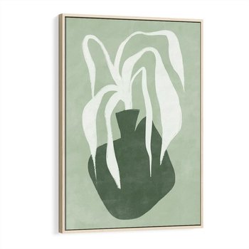 Obraz w ramie 80x120 - Zieleń Pulsującego Spokoju - zielona abstrakcja, zgaszona zieleń - rama drewno