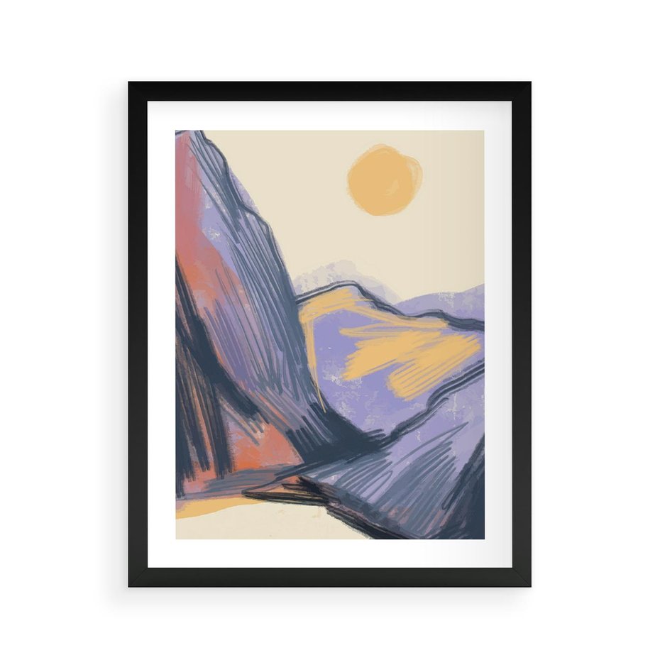 Plakat w ramie 40x50 - Ponad Szczytami - pastelowy krajobraz, nowoczesny plakat - rama czarna