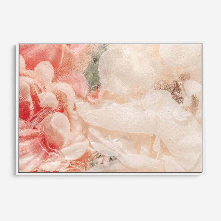 Obraz w ramie 70x50 - Kwiatowe hafty marzeń - abstrakcja przypominająca kwiaty, róże - rama biała