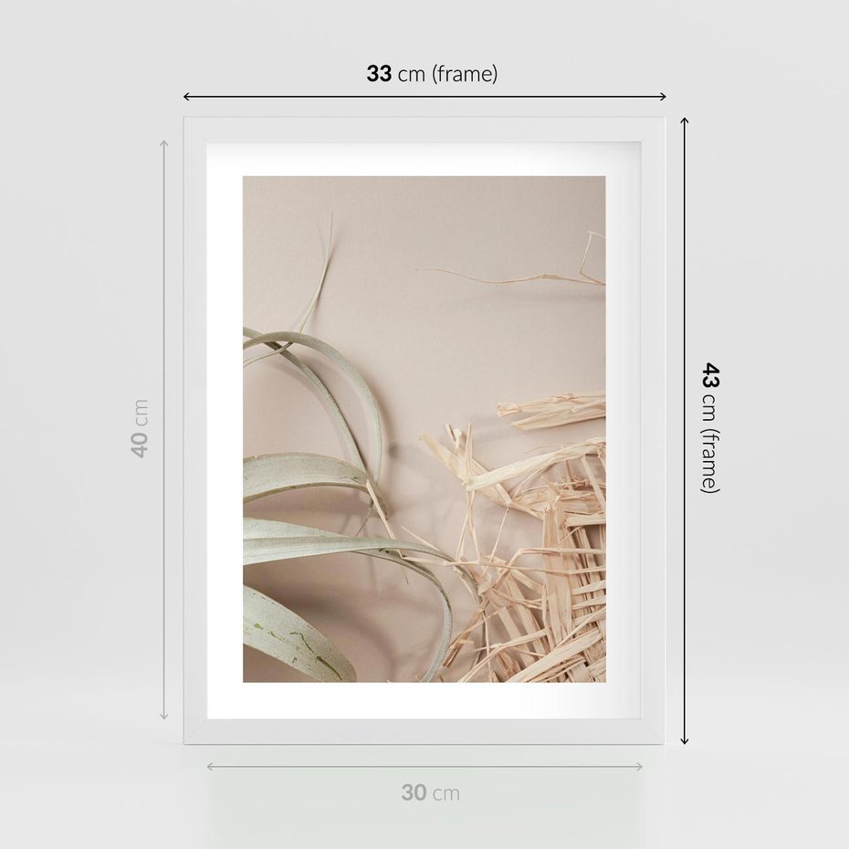 Plakat w ramie 30x40 - Boho urok suchych liści - suche, liście - rama biała
