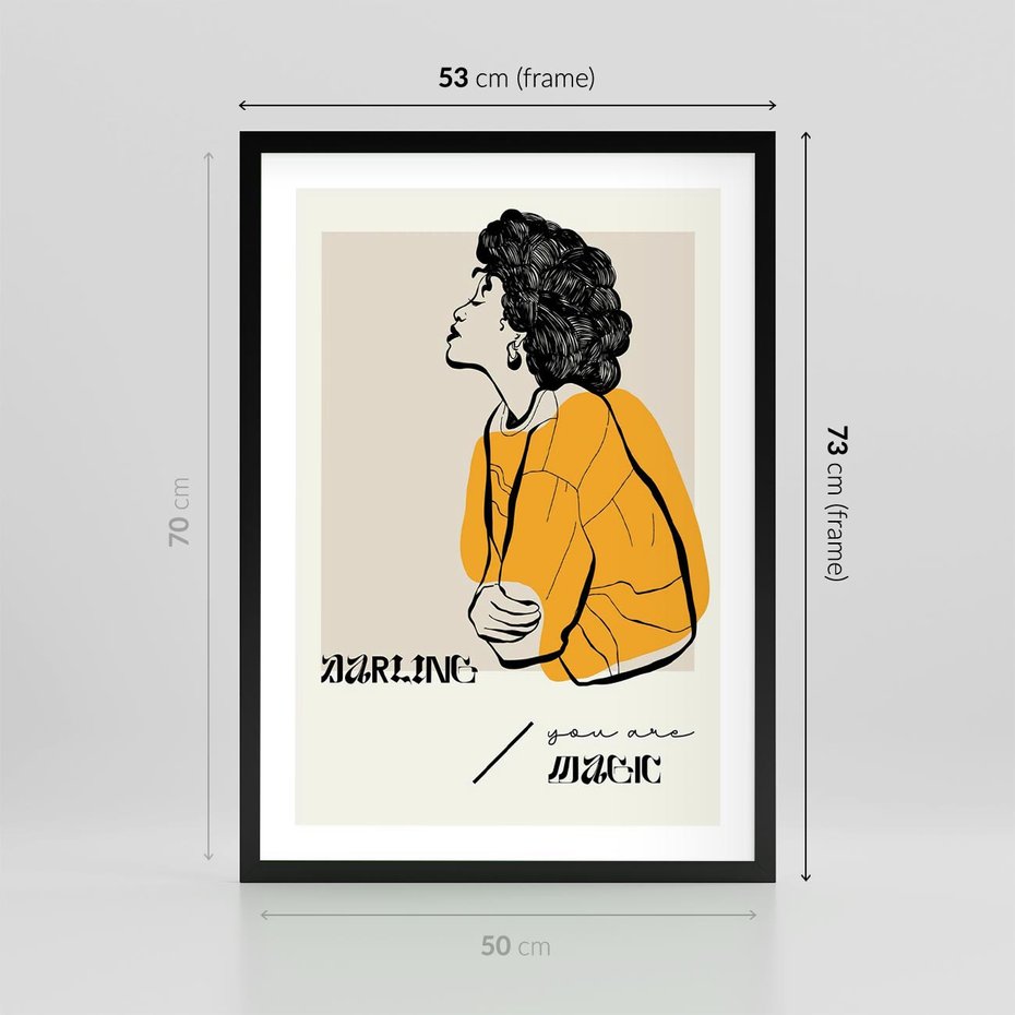 Plakat w ramie 50x70 - Siła Kobiety: Plakat ze Szkicem - kobieca grafika, plakat - rama czarna