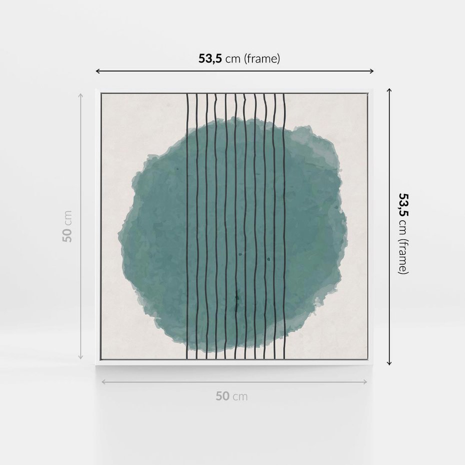 Obraz w ramie 50x50 - Podróżne Inspiracje - abstrakcyjna akwarelowa plama, nieregularne kreski - rama biała