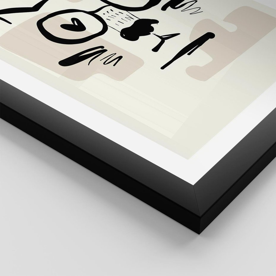 Plakat w ramie 30x40 - Minimalistyczny Kot: Czarna Kreska - kot, grafika - rama czarna