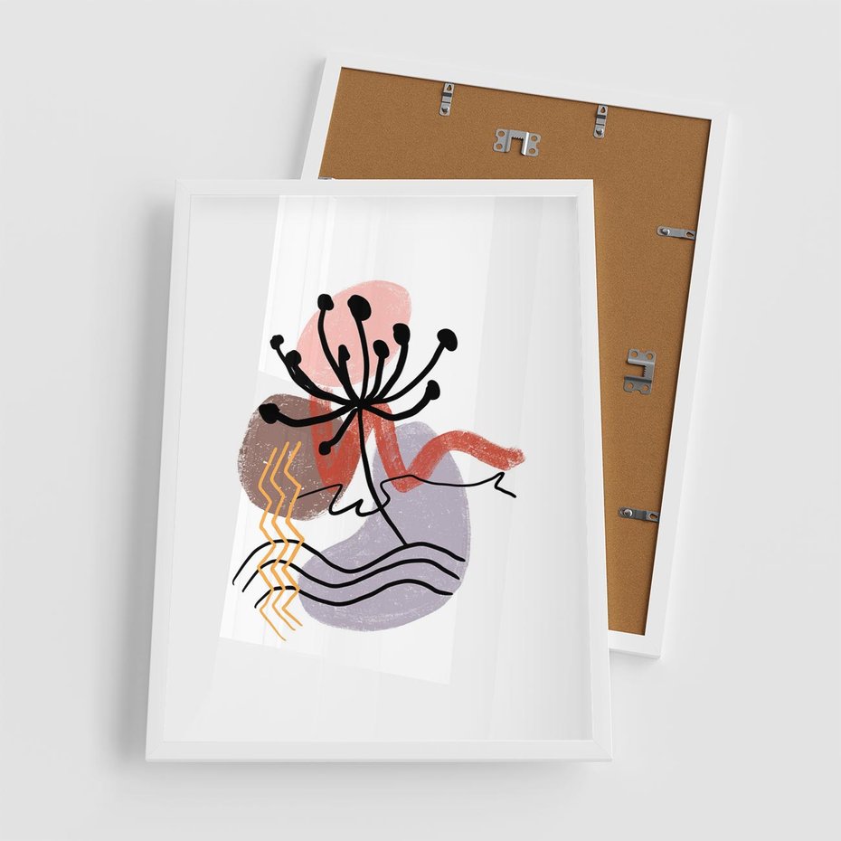 Plakat w ramie 50x70 - Migocące Odsłony - abstrakcyjna sztuka, liść dmuchawiec - rama biała