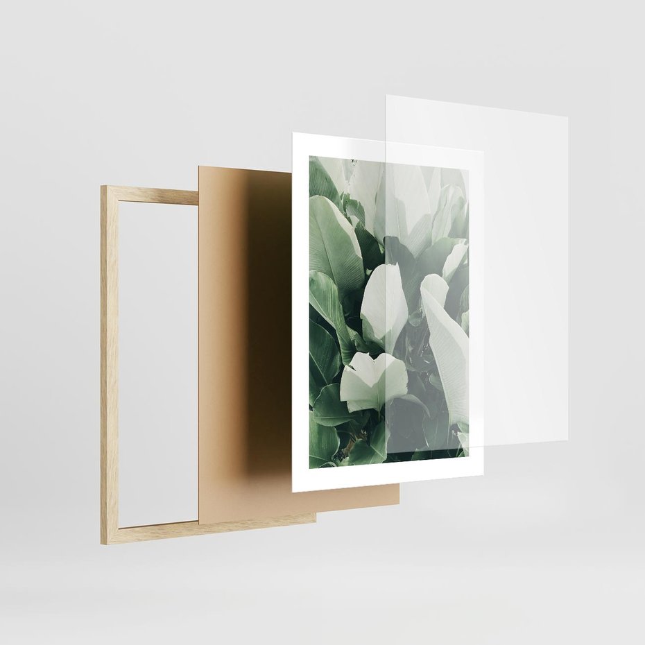 Plakat w ramie 30x40 - Zgaszona Uroda Natury - zielone liście, zgaszona zieleń - rama drewno