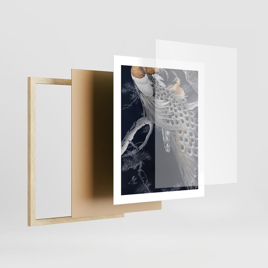 Plakat w ramie 40x50 - Japońskie Pawie - japońska grafika, pawie - rama drewno