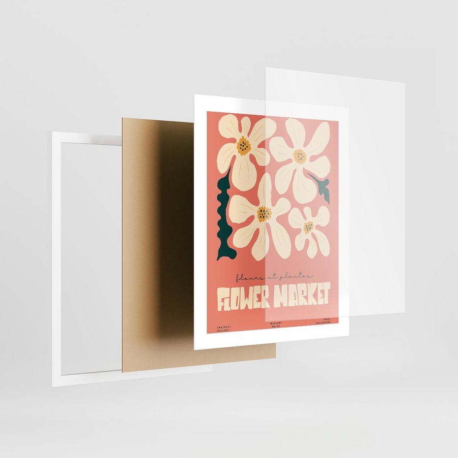 Plakat w ramie 40x50 - Szkicowane Kolorowe Uczucia - kwiatowa kompozycja, minimalizm - rama biała