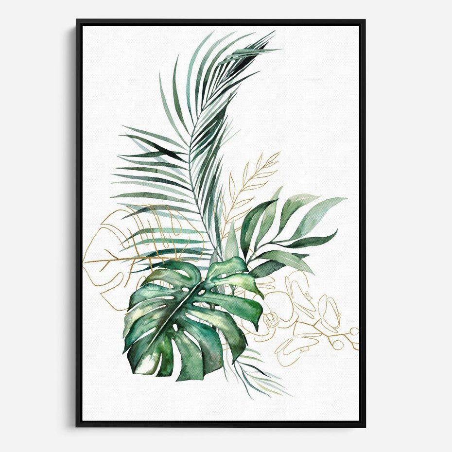 Obraz w ramie 50x70 - Luksus w Detalu - złote, liście - rama czarna