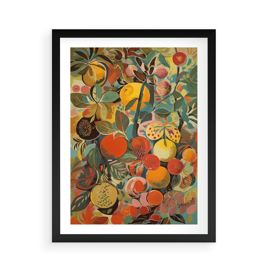 Plakat w ramie 50x70 - Księga Surrealnych Wyobrażeń - abstrakcyjny obraz owoców, jak picasso - rama czarna