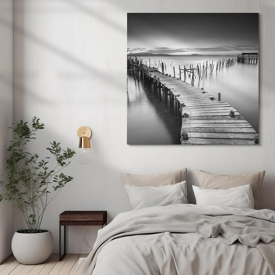 Obraz na płótnie 80x80 - Spokój natury - jezioro, molo