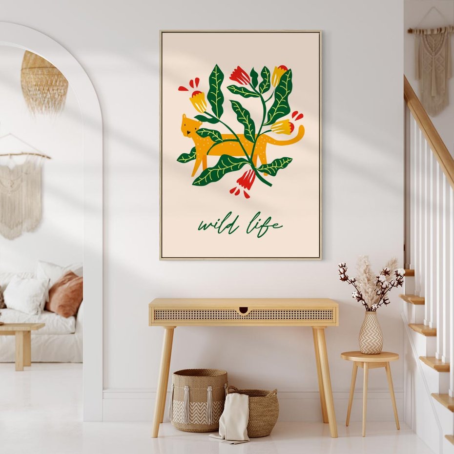 Obraz w ramie 50x70 - Tygrys w Kwiatach - tygrys, plakat - rama drewno