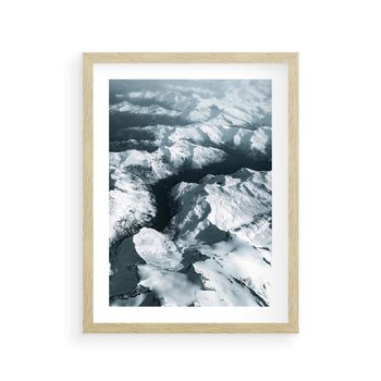 Plakat w ramie 30x40 - Ośnieżone Szczyty z Wysoka - ośnieżone szczyt górskie, zdjęcie z lotu ptaka - rama drewno