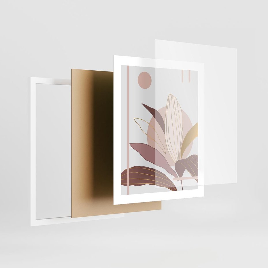 Plakat w ramie 40x50 - Pastelowa Uroda Natury: Kwiat z Złotymi Akcentami - pastelowa grafika, kwiat - rama biała