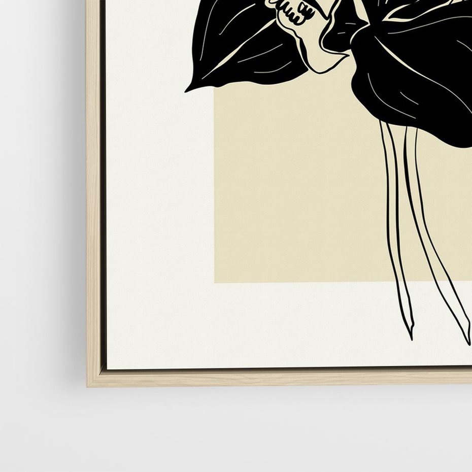 Obraz w ramie 50x50 - Ekspresja w szkicowanych kształtach - kwiaty, typografia - rama drewno