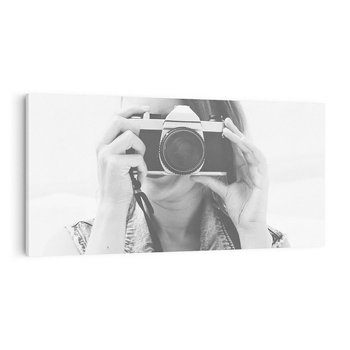 Obraz na płótnie 100x50 - Zrób mi Zdjęcie - fotografia, kobieta z aparatem